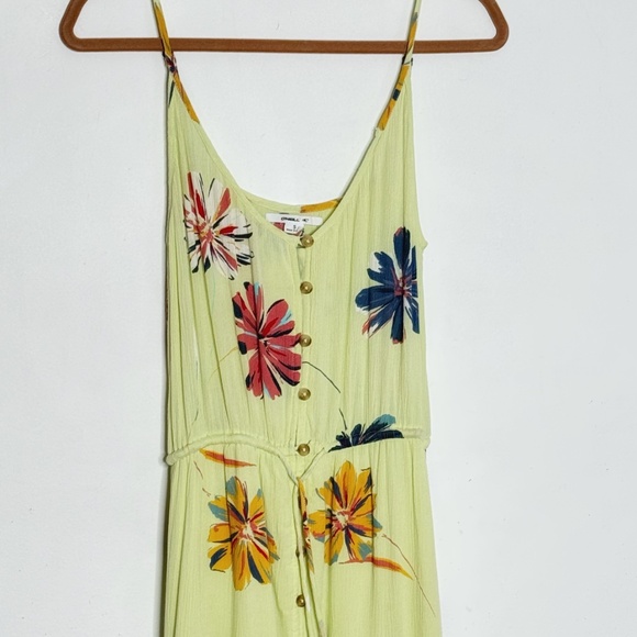O'Neill Dress Beach Dress Textured Crepe Yellow Floral Straps Drawstring Waist - Picture 5 of 13